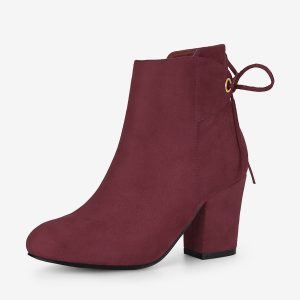 Round Toe Block Heel Zipper Lace Up Ankle Boots Burgundy/8 - Allegra K catalog