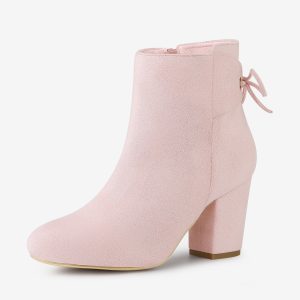 Round Toe Block Heel Zipper Lace Up Ankle Boots Pink/9 - Allegra K catalog
