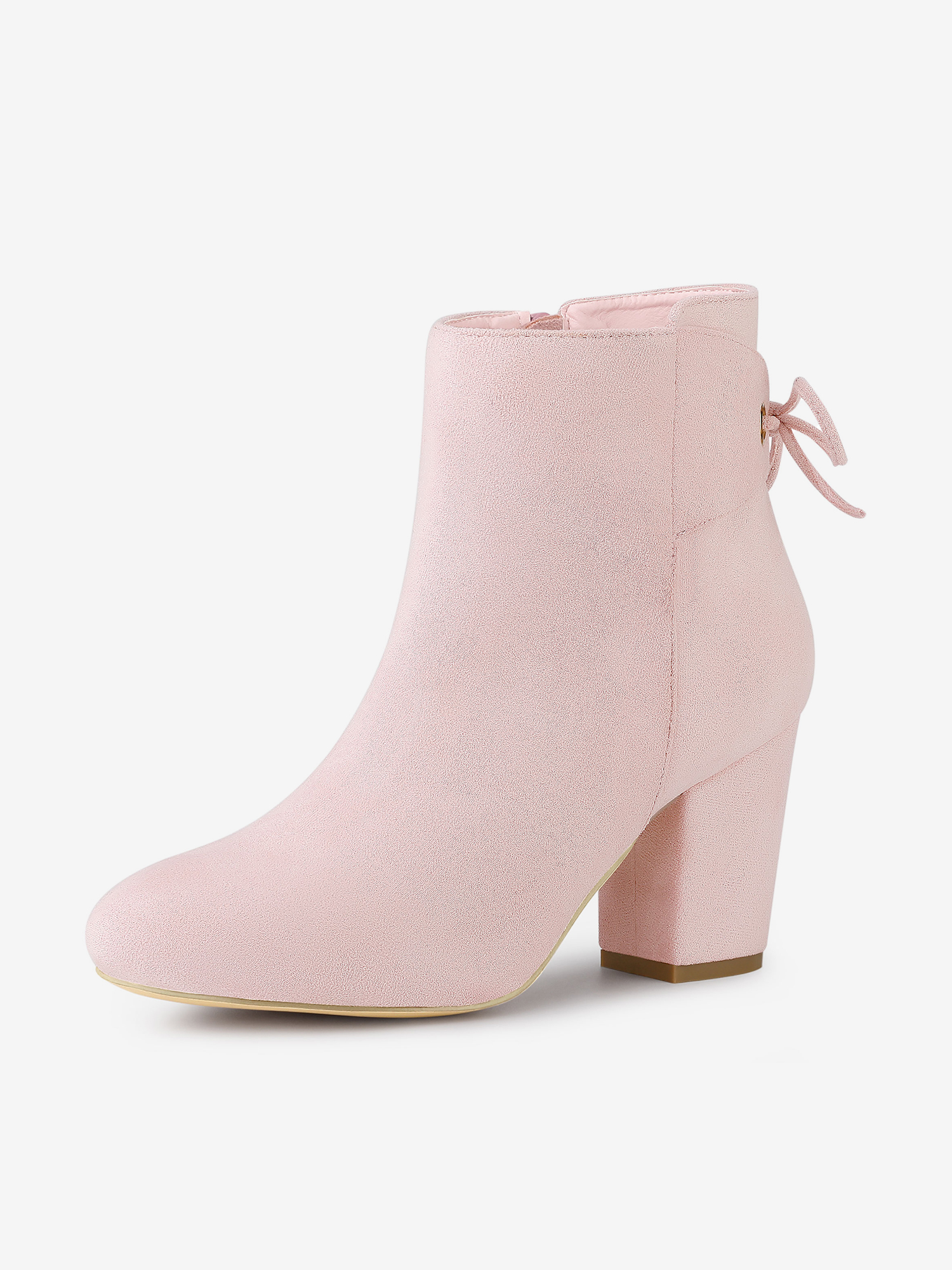 Round Toe Block Heel Zipper Lace Up Ankle Boots Pink/9 - Allegra K catalog