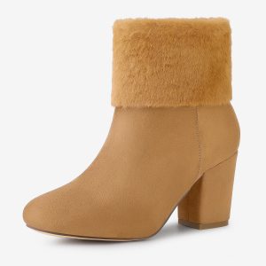 Christmas Faux Fur Chunky Heel Ankle Boots Brown/7 - Allegra K catalog