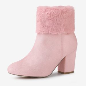 Christmas Faux Fur Chunky Heel Ankle Boots Pink/8 - Allegra K catalog