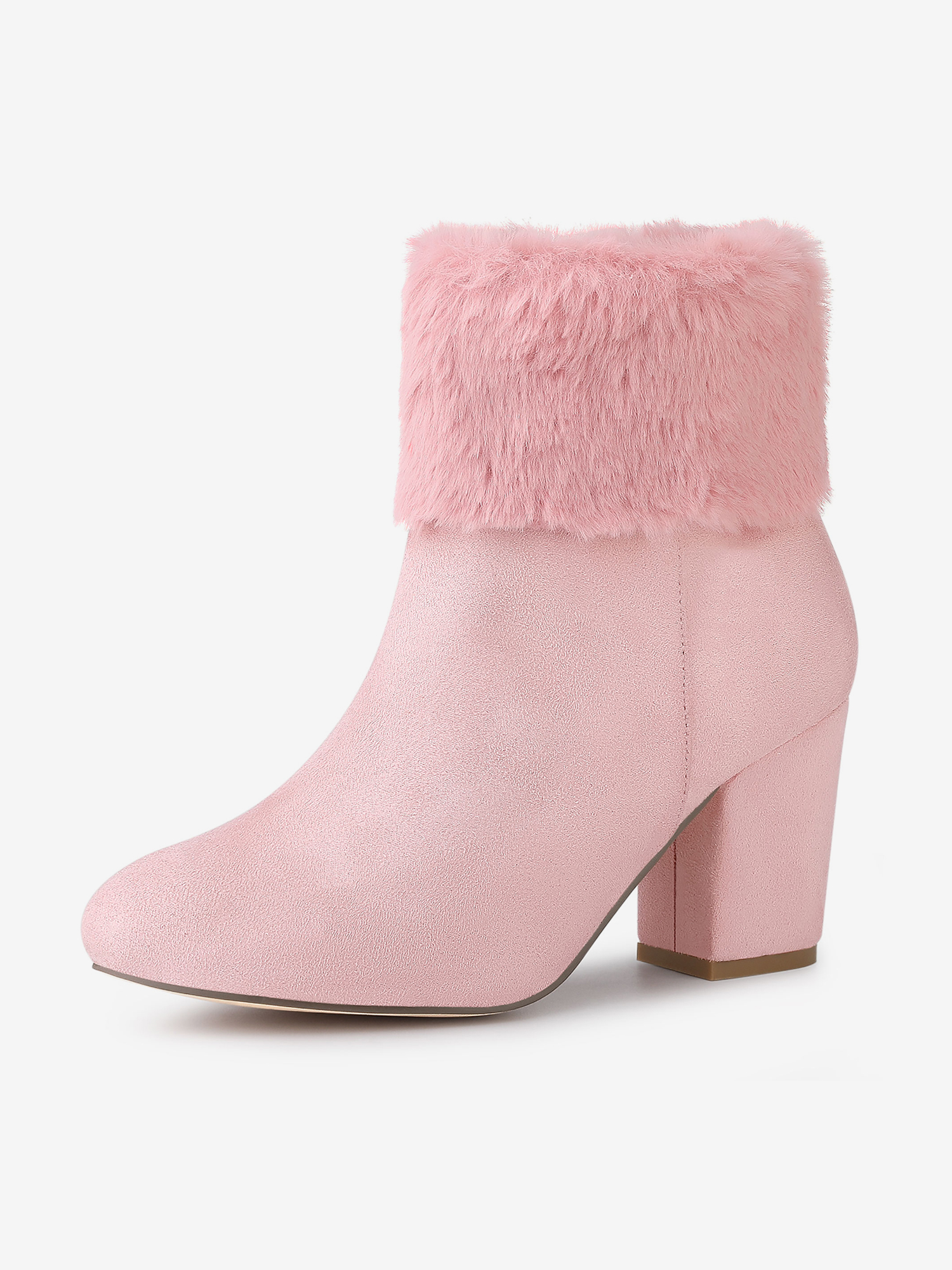 Christmas Faux Fur Chunky Heel Ankle Boots Pink/8 - Allegra K catalog