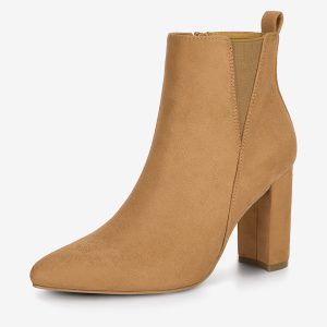 Pointed Toe Zipper Block Heel Ankle Chelsea Boots Brown/9 - Allegra K catalog