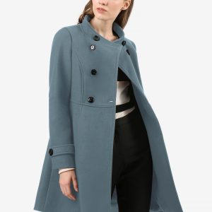 Stand Collar Double Breasted Slant Pockets Trendy Outwear Winter Coat Oxford Blue/S - Allegra K catalog