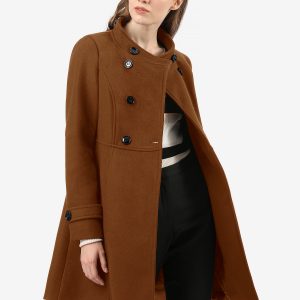 Stand Collar Double Breasted Slant Pockets Trendy Outwear Winter Coat Deep Brown/L - Allegra K catalog