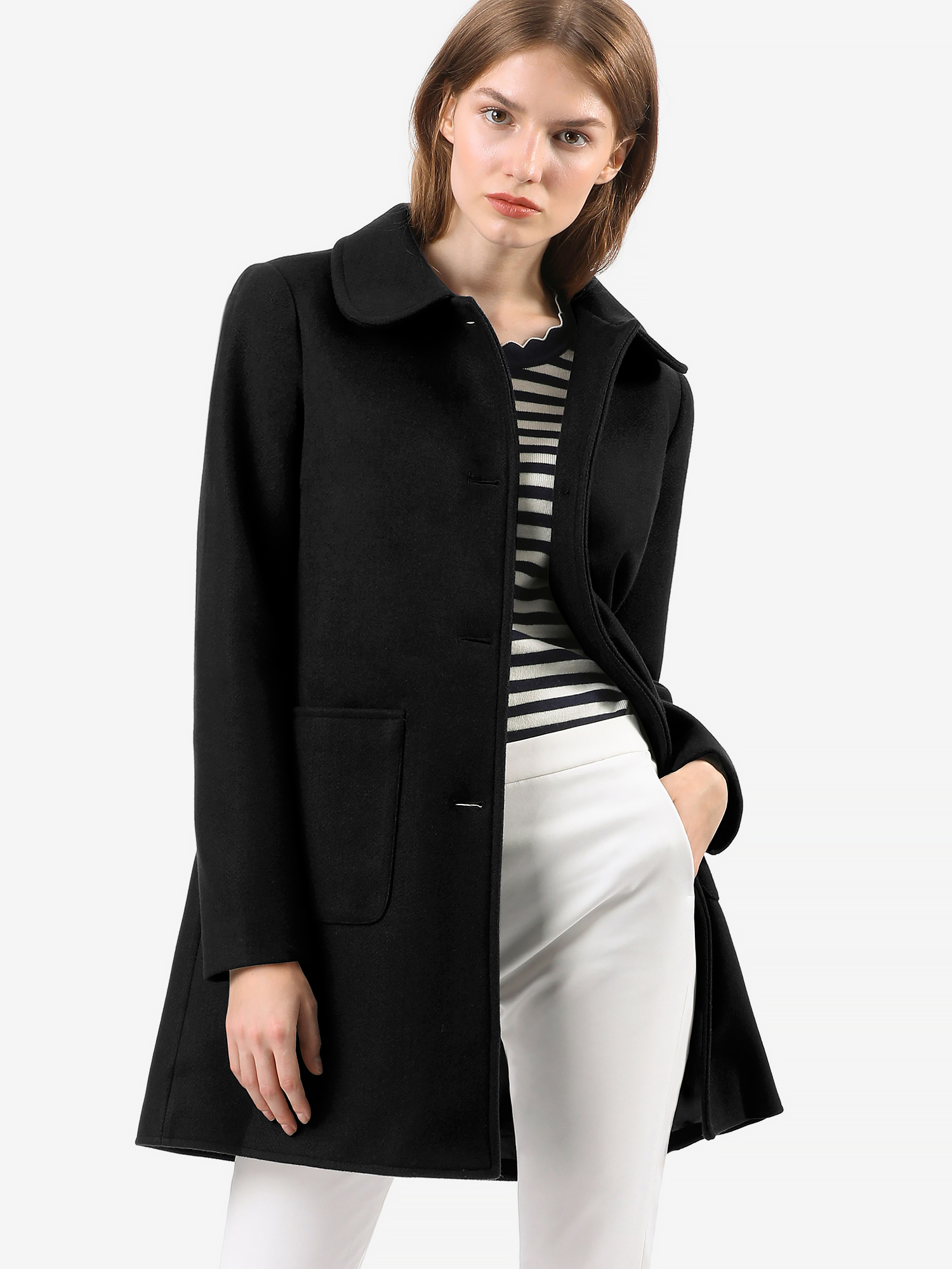 Turn Down Collar Single Breasted Winter Outwear Trench Coat Black/XL - Allegra K catalog