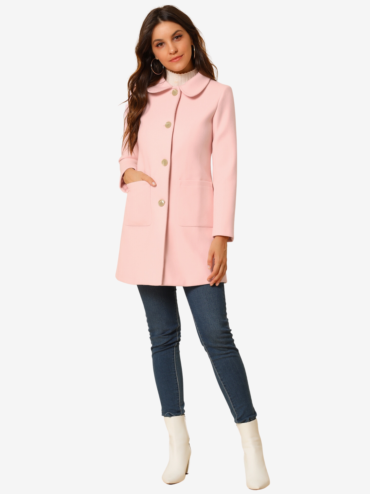 Turn Down Collar Single Breasted Winter Outwear Trench Coat Pink/XL - Allegra K catalog
