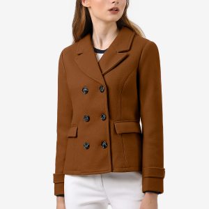 Winter Notched Lapel Double Breasted Short Pea Coat Dark Brown/XS - Allegra K catalog