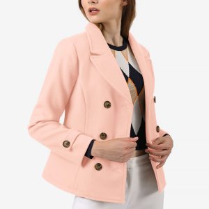 Winter Notched Lapel Double Breasted Short Pea Coat Pink/XL - Allegra K catalog
