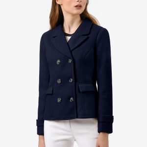 Winter Notched Lapel Double Breasted Short Pea Coat Dark Blue/XL - Allegra K catalog