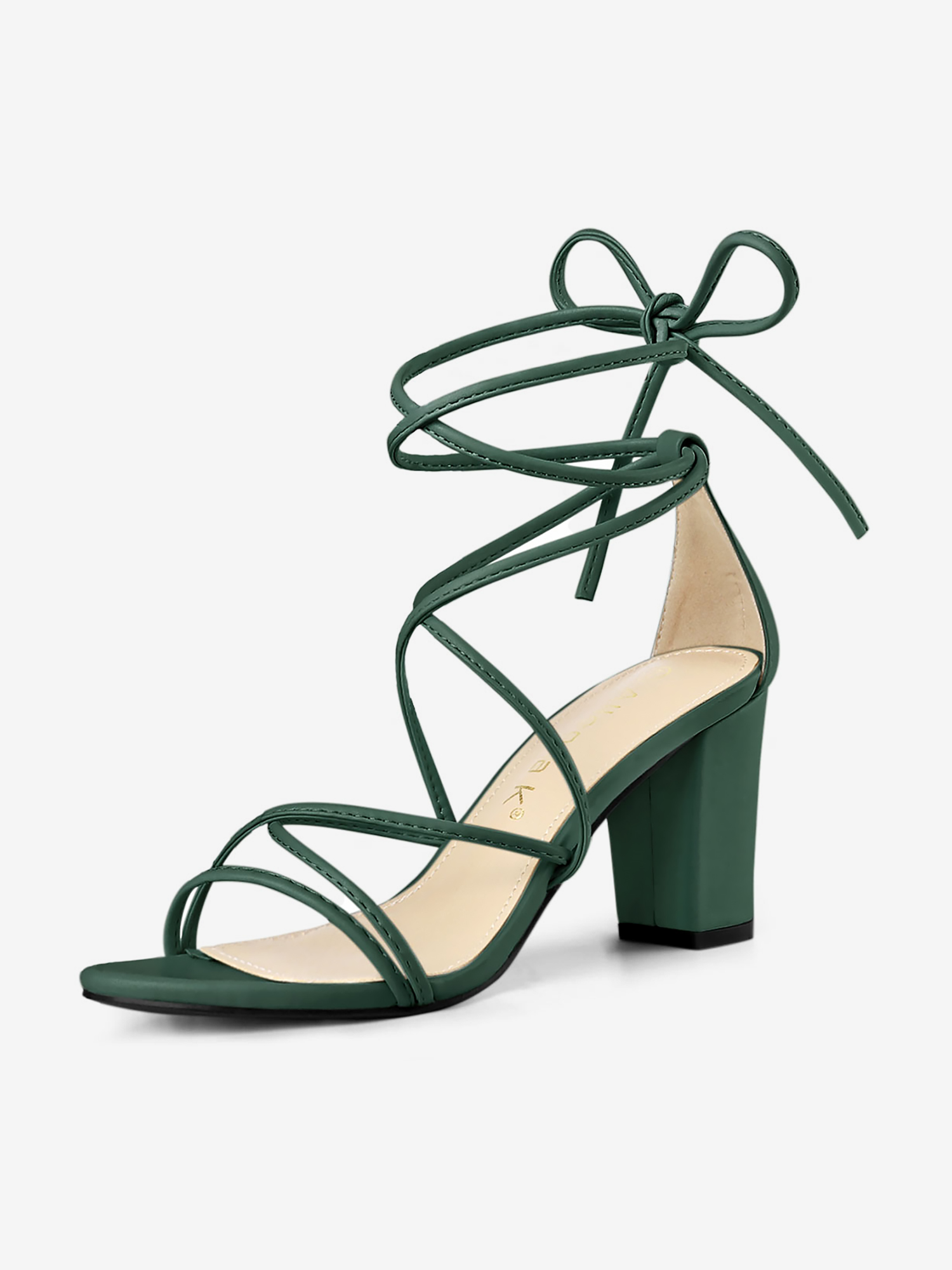 Lace Up Strappy Straps Chunky Heel Sandals Dark Green/8.5 - Allegra K catalog