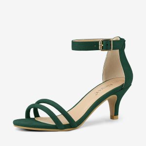 Kitten Heel Ankle Strap Sandals Shoes Green/6.5 - Allegra K catalog