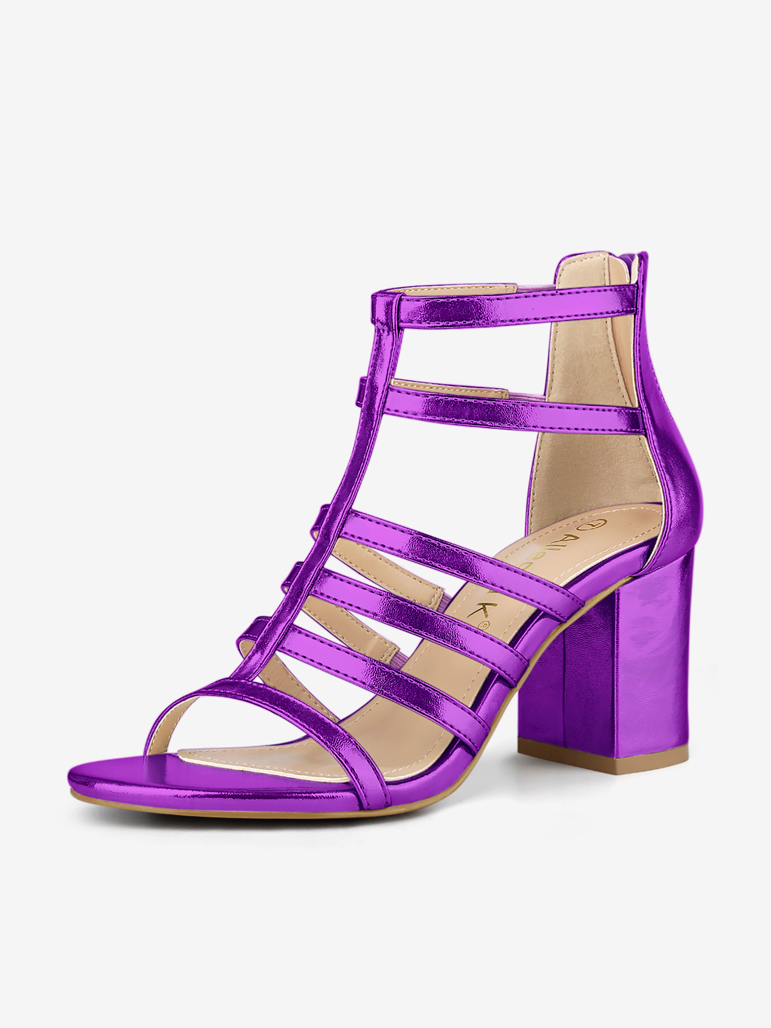 Cage Strappy Gladiators Chunky Heel Sandals Purple/7.5 - Allegra K catalog