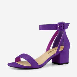 Faux Suede Ankle Strap Block Low Heel Sandals Purple/6.5 - Allegra K catalog