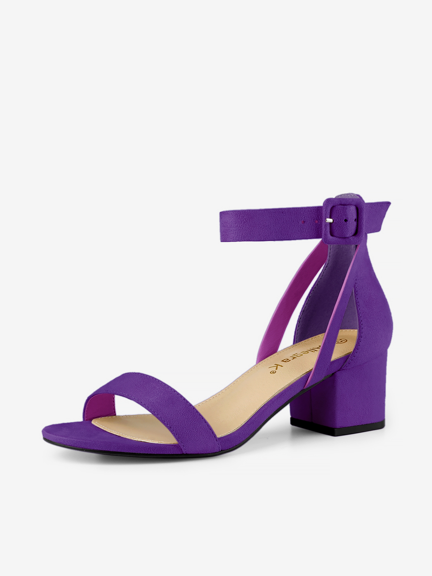 Faux Suede Ankle Strap Block Low Heel Sandals Purple/8 - Allegra K catalog