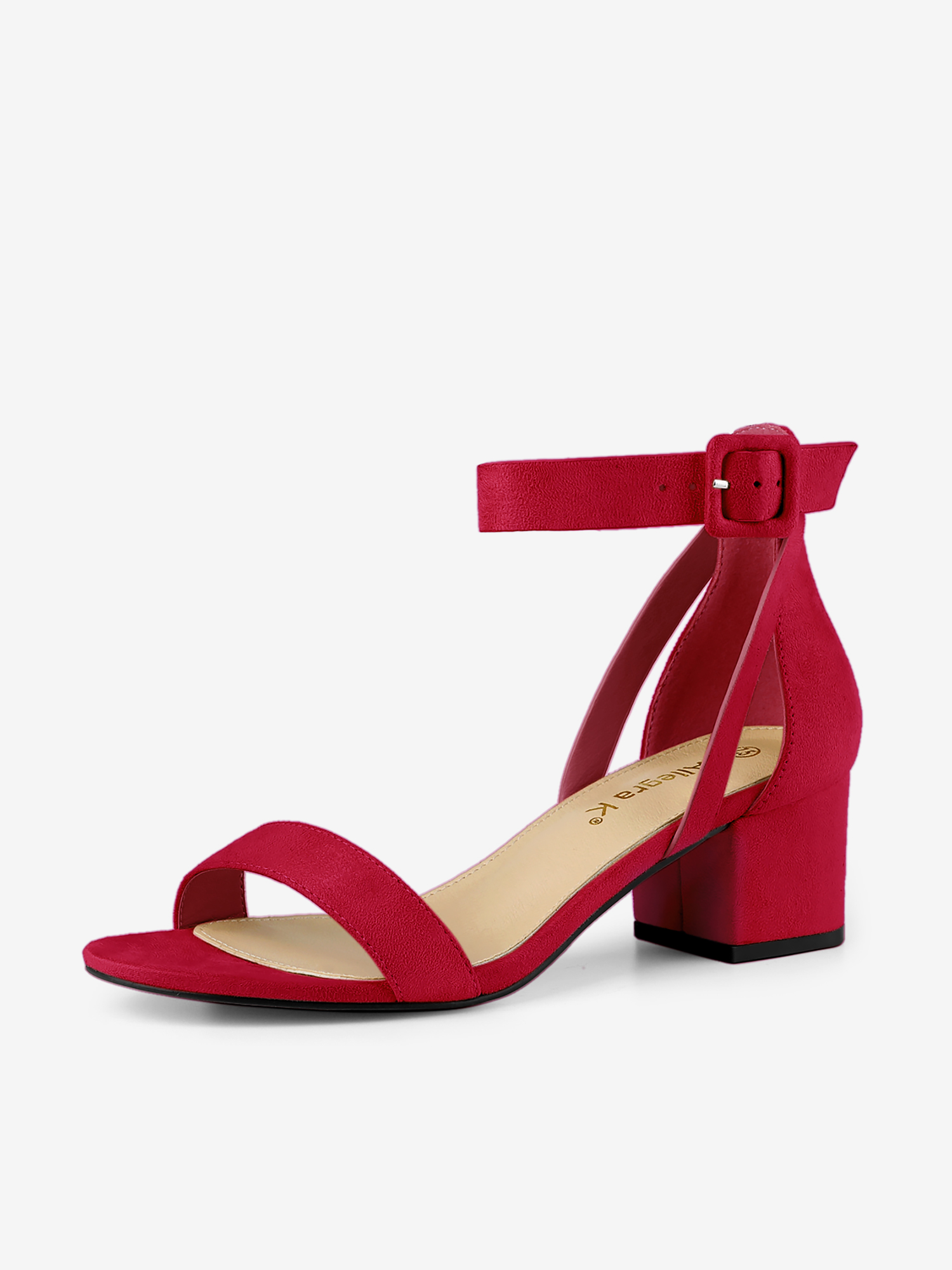 Faux Suede Ankle Strap Block Low Heel Sandals Red/9.5 - Allegra K catalog