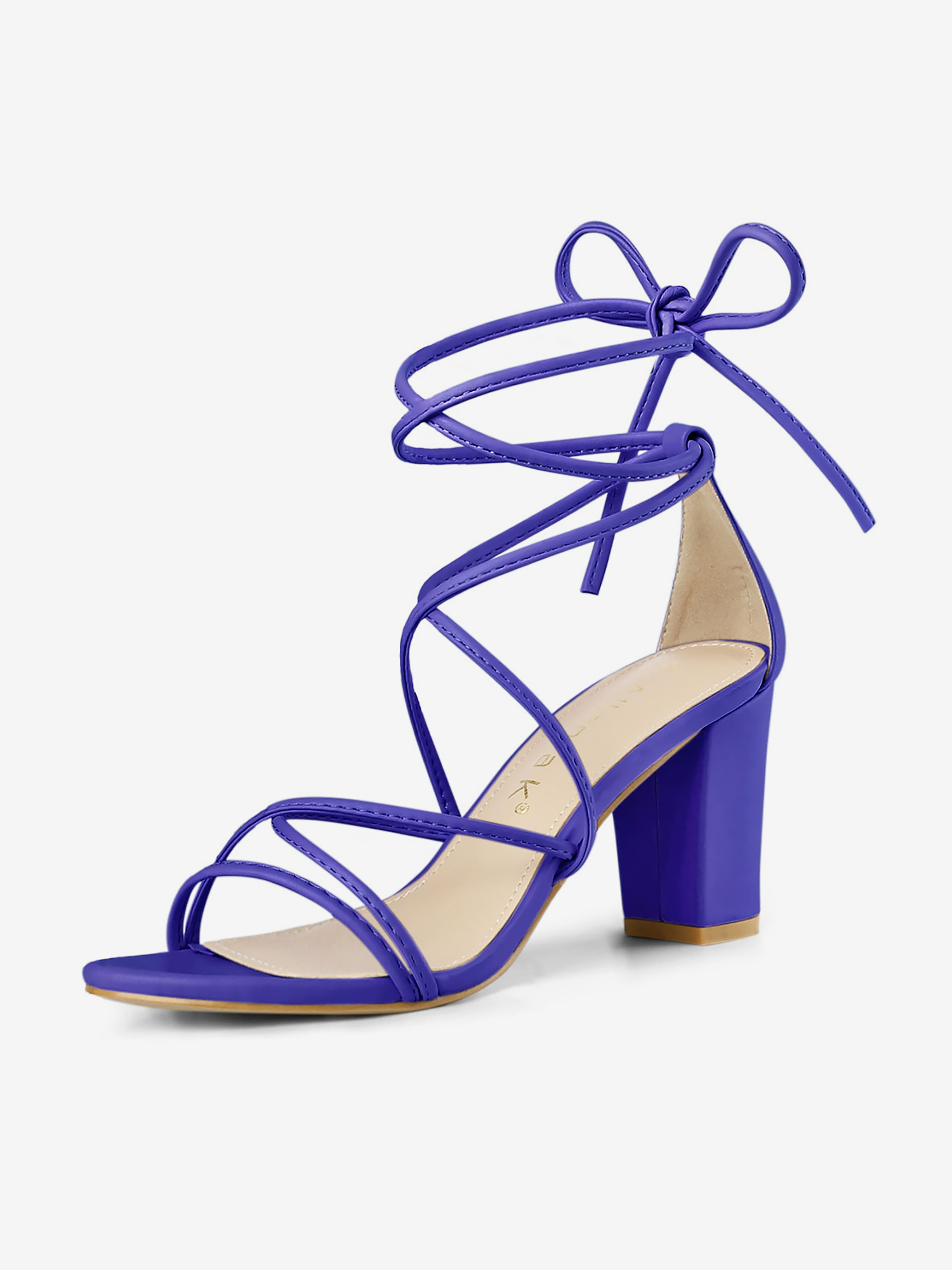 Lace Up Strappy Straps Chunky Heel Sandals Dark Blue/8.5 - Allegra K catalog