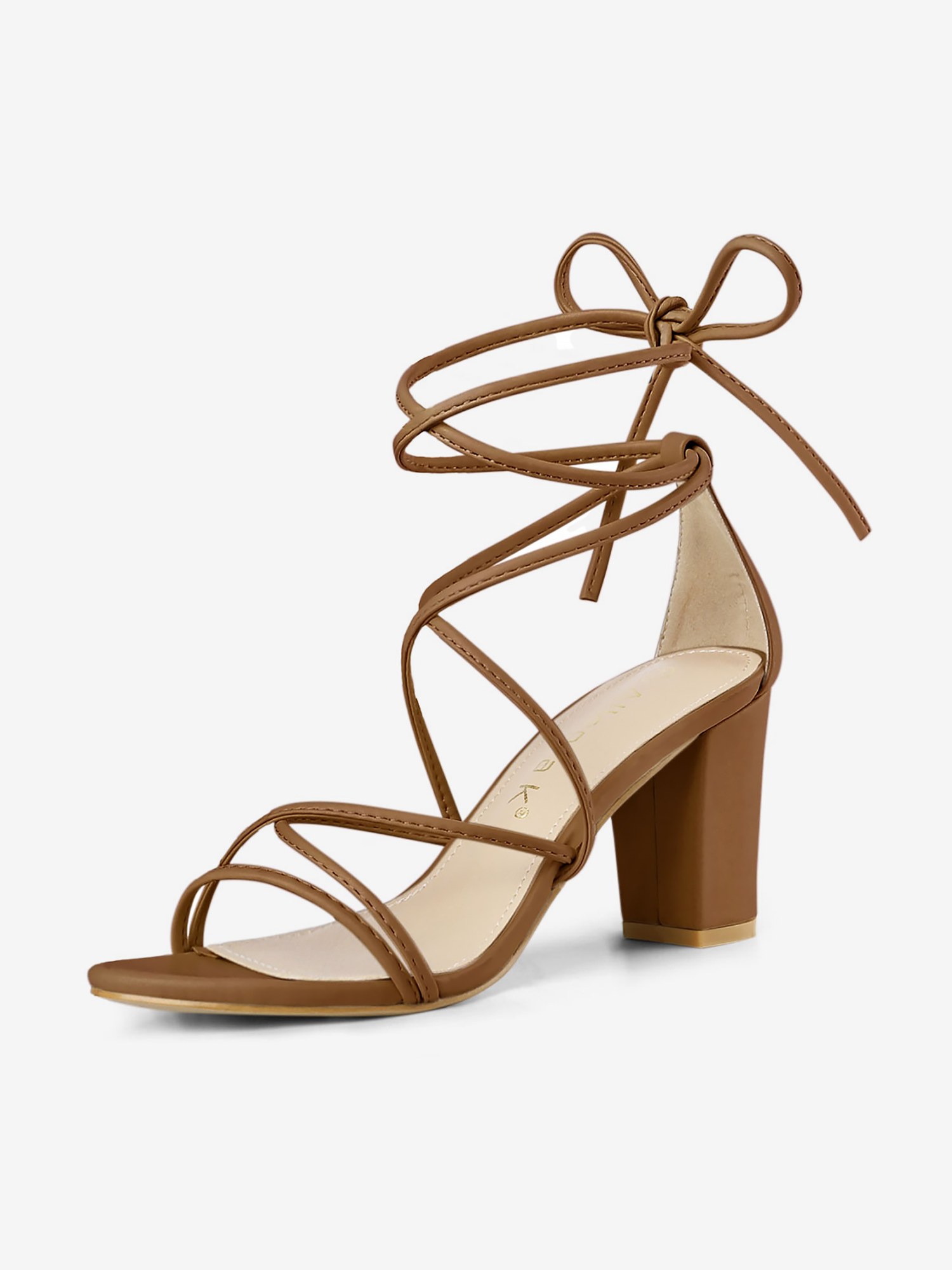 Lace Up Strappy Straps Chunky Heel Sandals Dark Brown/6 - Allegra K catalog