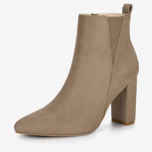Pointed Toe Zipper Block Heel Ankle Chelsea Boots Taupe/10 - Allegra K catalog