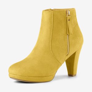 Side Zipper Low Platform Chunky Heel Ankle Booties Yellow/6.5 - Allegra K catalog
