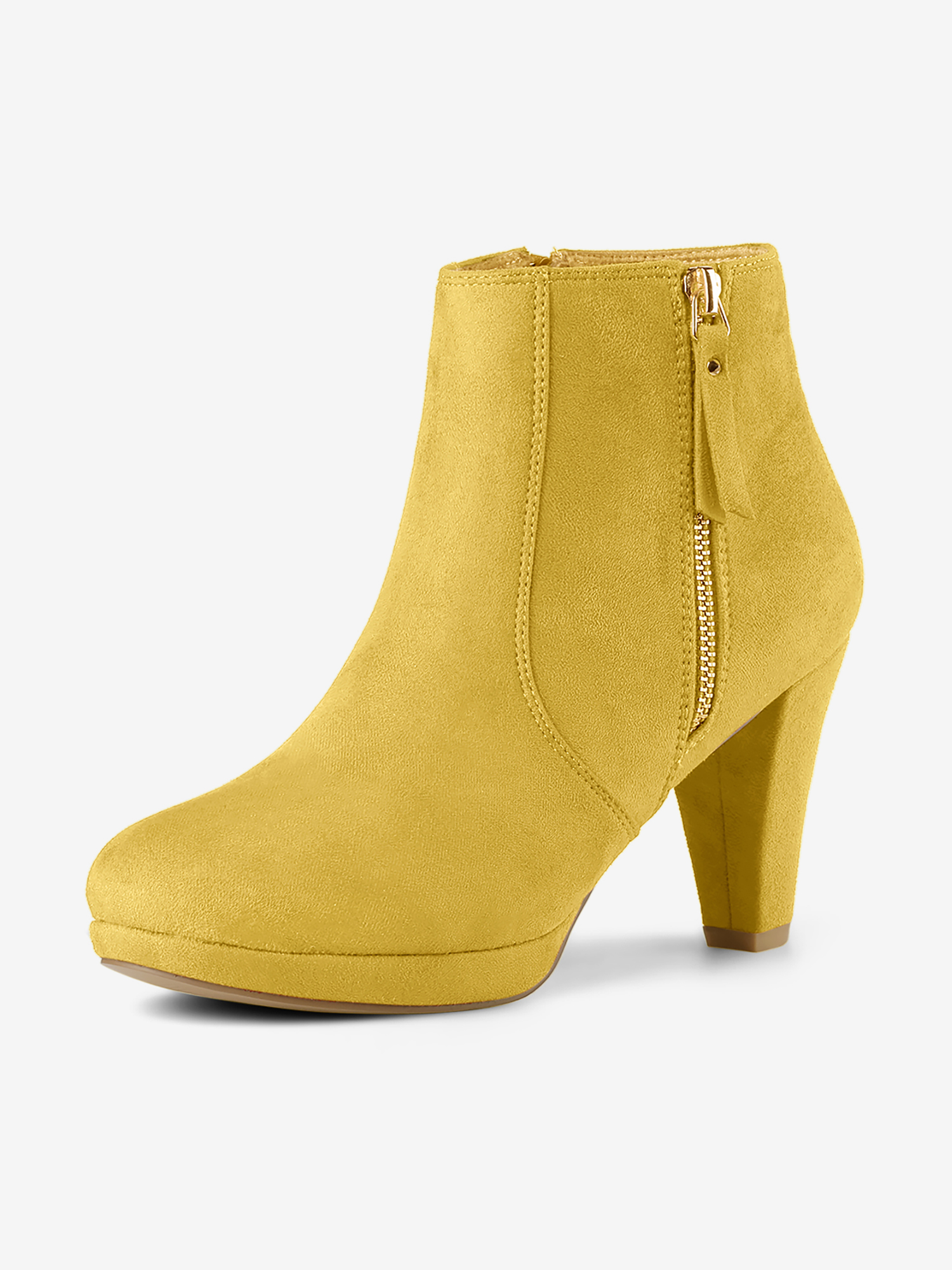Side Zipper Low Platform Chunky Heel Ankle Booties Yellow/6.5 - Allegra K catalog