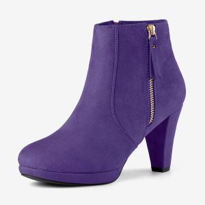 Side Zipper Low Platform Chunky Heel Ankle Booties Purple/6.5 - Allegra K catalog