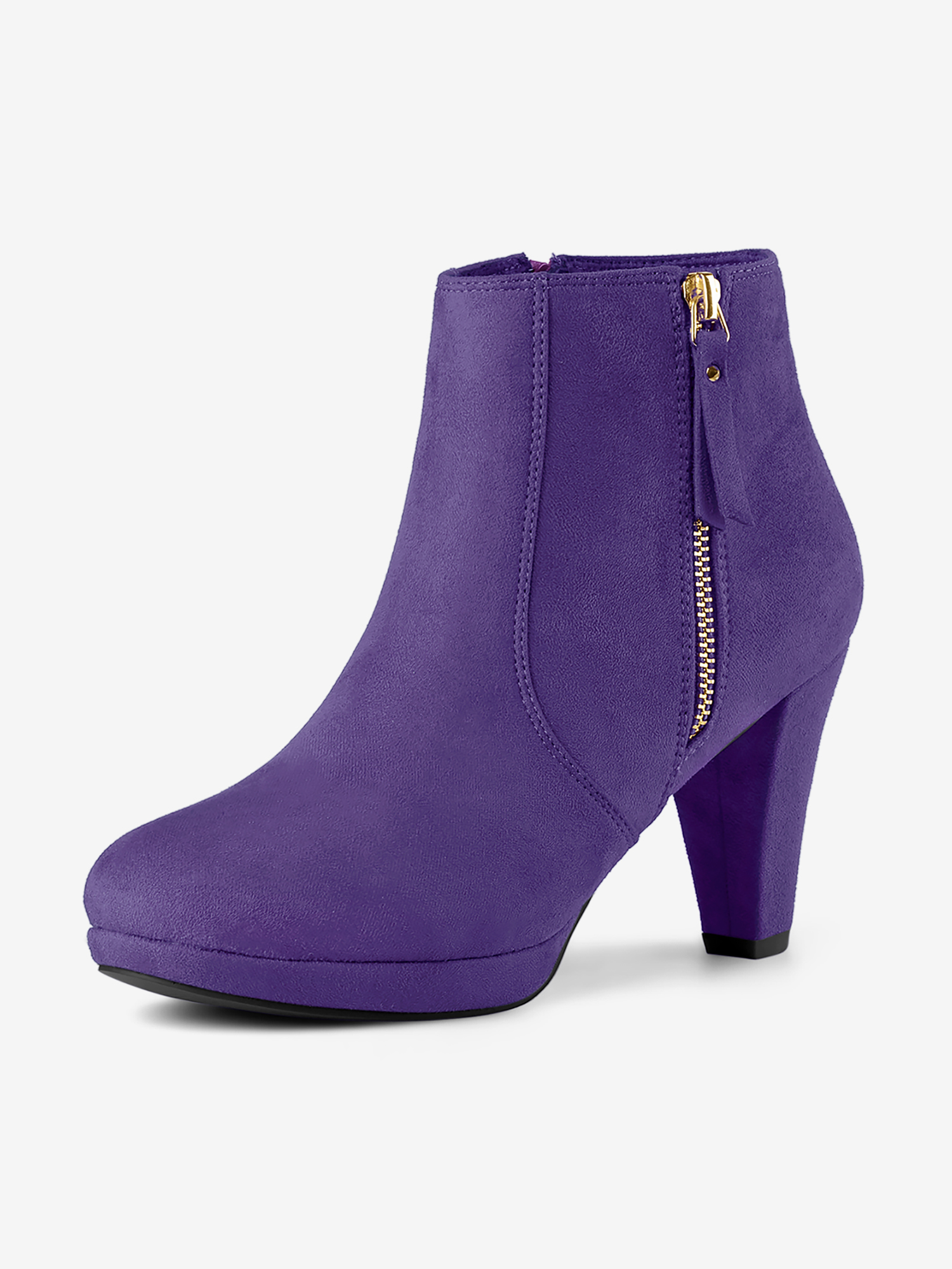 Side Zipper Low Platform Chunky Heel Ankle Booties Purple/6.5 - Allegra K catalog