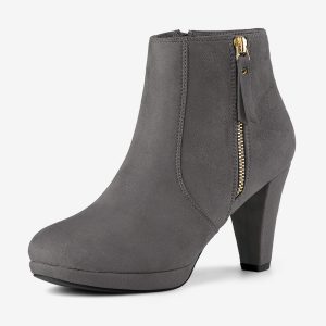 Side Zipper Low Platform Chunky Heel Ankle Booties Grey/7.5 - Allegra K catalog