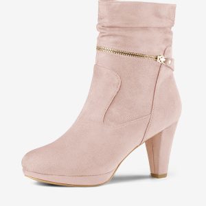 Ankle Zip Platform High Heel Mid Calf Boots DustPink/6 - Allegra K catalog