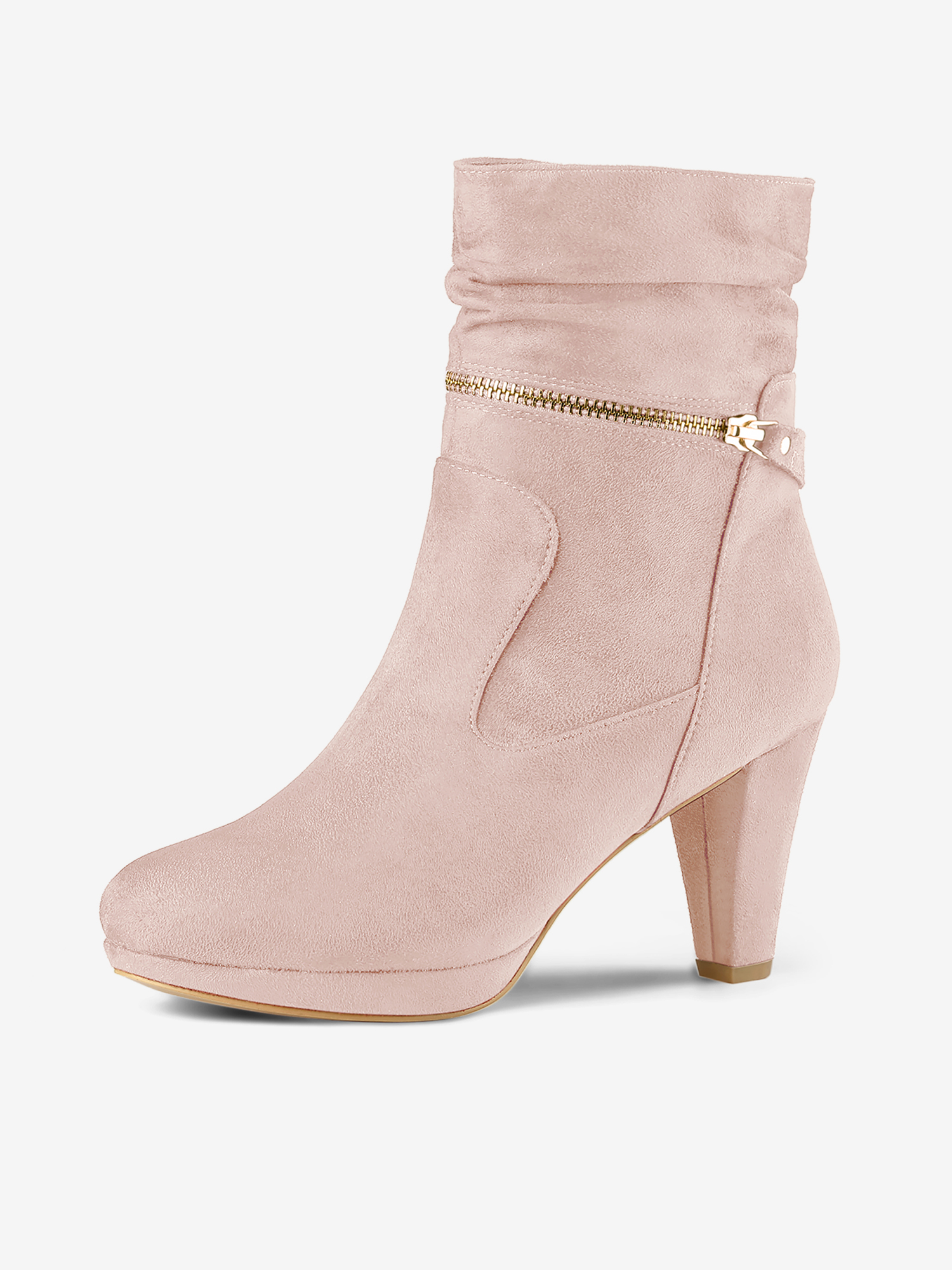 Ankle Zip Platform High Heel Mid Calf Boots DustPink/9.5 - Allegra K catalog