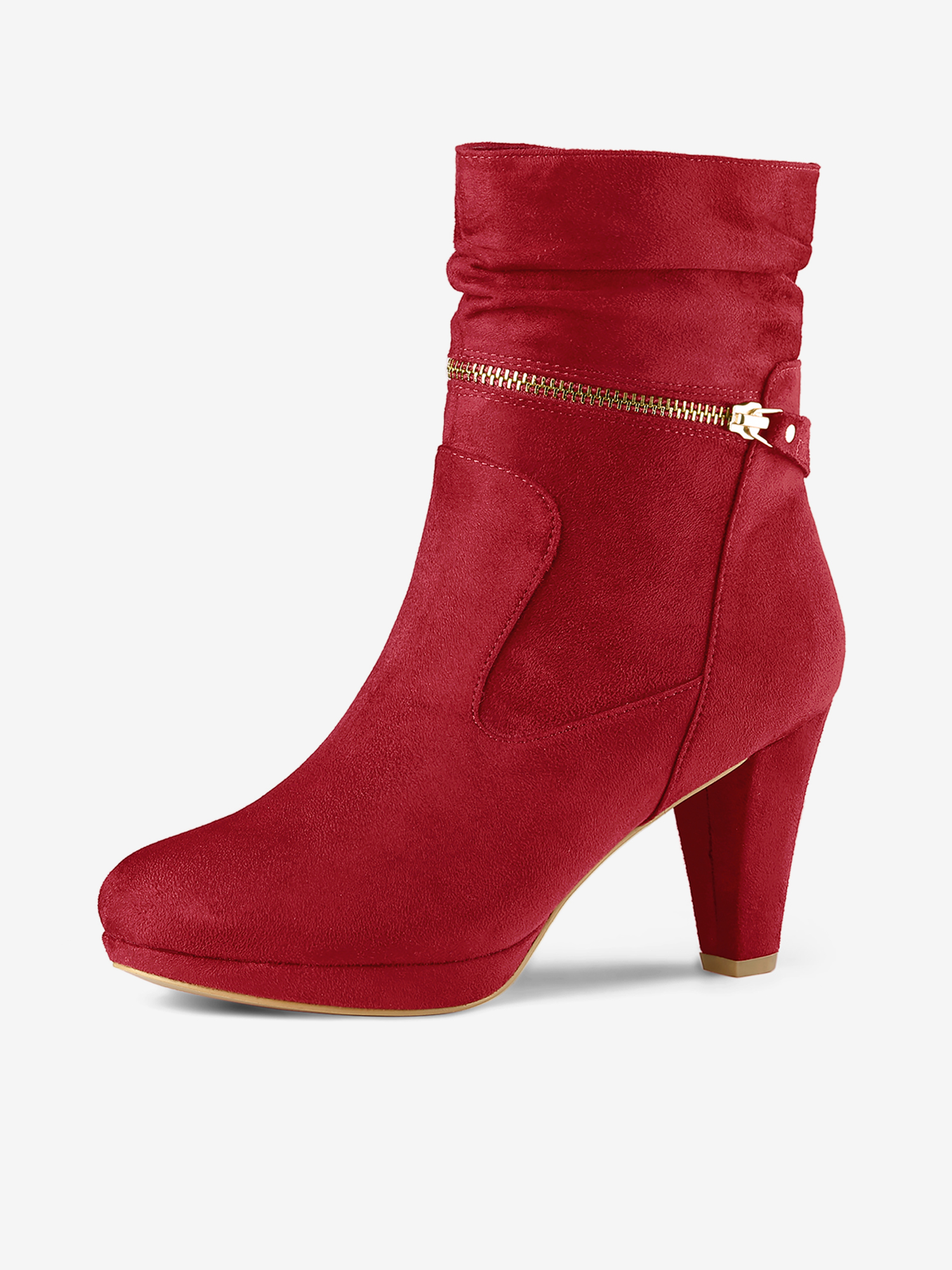 Ankle Zip Platform High Heel Mid Calf Boots Red/6.5 - Allegra K catalog