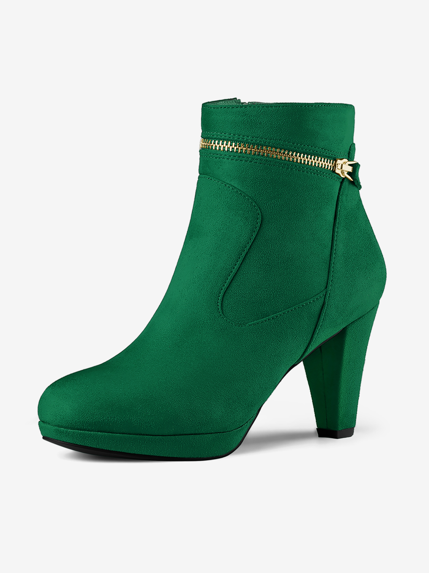 Faux Suede Round Toe Ankle Mid Block Heel Boots Green/9 - Allegra K catalog