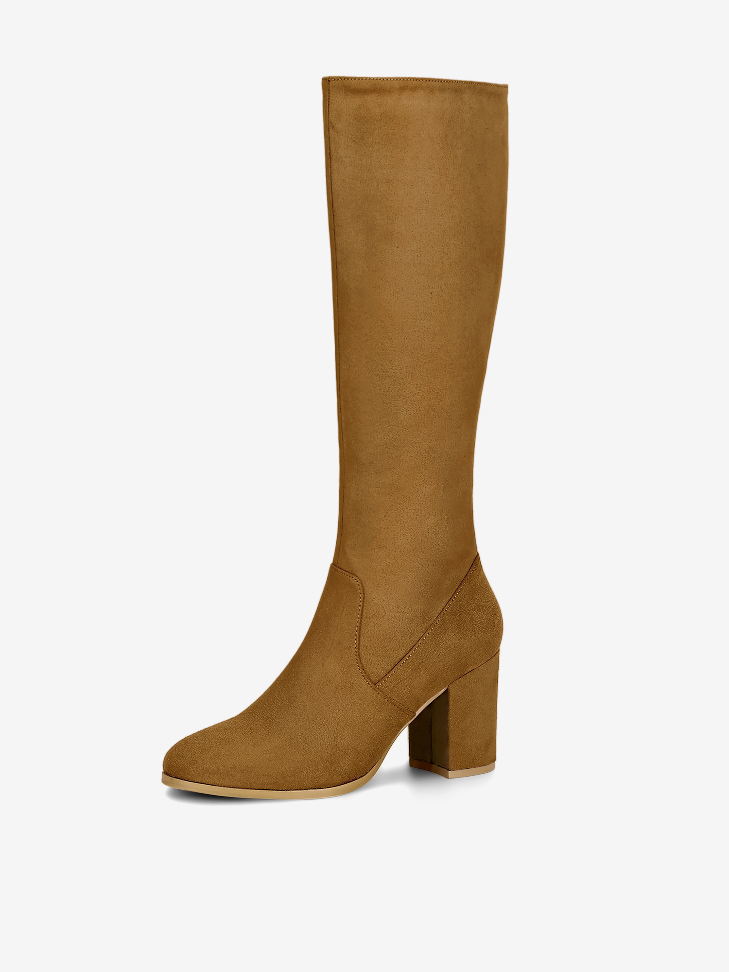 Faux Suede Side Zipper Chunky Heel Knee High Boots Brown/7 - Allegra K catalog