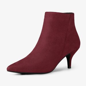 Pointed Toe Zip Stiletto Kitten Heel Ankle Booties Burgundy/6.5 - Allegra K catalog