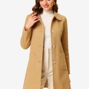 Turn Down Collar Single Breasted Winter Outwear Trench Coat Khaki/XL - Allegra K catalog
