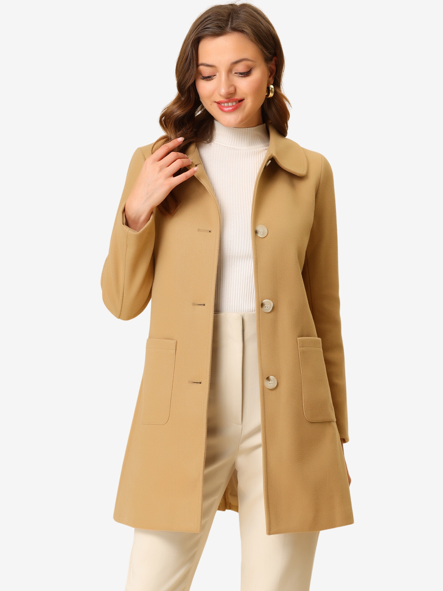Turn Down Collar Single Breasted Winter Outwear Trench Coat Khaki/XL - Allegra K catalog