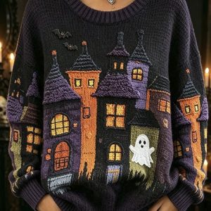 Women Halloween Crew Neck Casual Spring/Fall Long Sleeve Sweatshirt, JustFashionNow Sweatshirts & Hoodies, color:Black|size:5XL