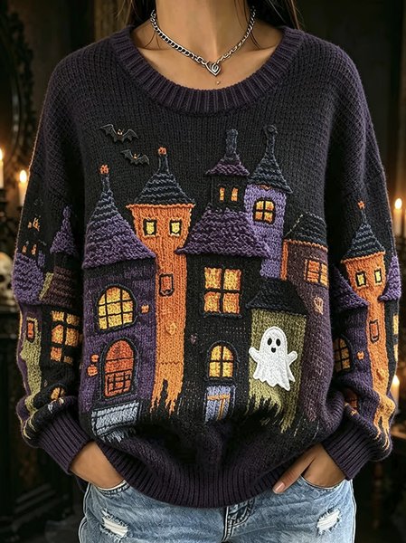 Women Halloween Crew Neck Casual Spring/Fall Long Sleeve Sweatshirt, JustFashionNow Sweatshirts & Hoodies, color:Black|size:5XL