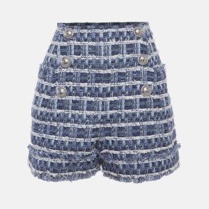 Balmain Blue Tweed High Rise Shorts L, Shorts - Luxury Closet