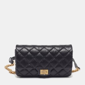 Chanel Reissue 2.55 Black Quilted Aged Leather Belt Bag, Handbags - Luxury Closet