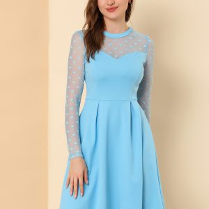 Heart Mesh Sheer Long Sleeve Gothic Cocktail Skater Mini Dress Light Blue/M - Allegra K catalog