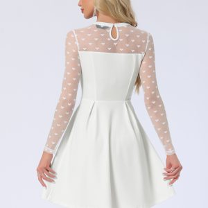 Heart Mesh Sheer Long Sleeve Gothic Cocktail Skater Mini Dress White/XS - Allegra K catalog
