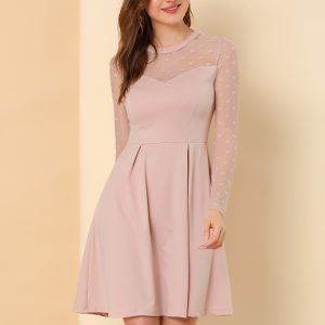 Heart Mesh Sheer Long Sleeve Gothic Cocktail Skater Mini Dress Pink/XL - Allegra K catalog