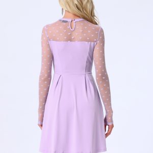 Heart Mesh Sheer Long Sleeve Gothic Cocktail Skater Mini Dress Light Purple/S - Allegra K catalog