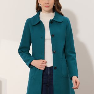Turn Down Collar Single Breasted Winter Outwear Trench Coat Lake Blue/S - Allegra K catalog