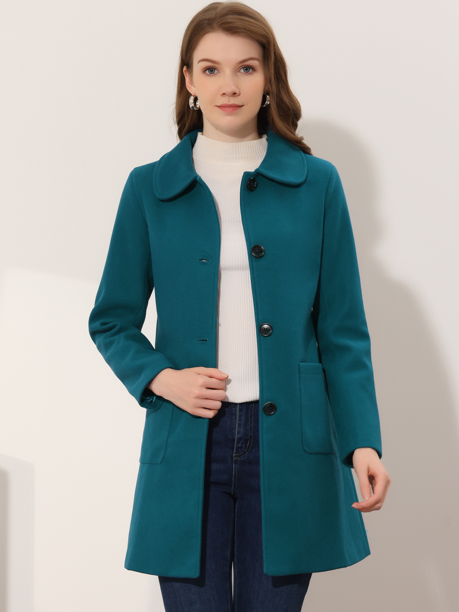 Turn Down Collar Single Breasted Winter Outwear Trench Coat Lake Blue/S - Allegra K catalog