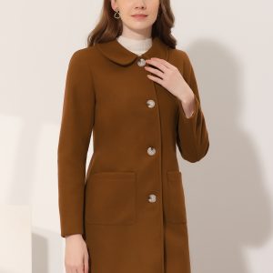 Turn Down Collar Single Breasted Winter Outwear Trench Coat Dark Brown/L - Allegra K catalog
