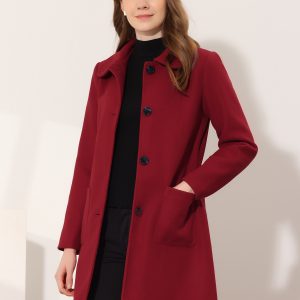 Turn Down Collar Single Breasted Winter Outwear Trench Coat Dark Red/XL - Allegra K catalog