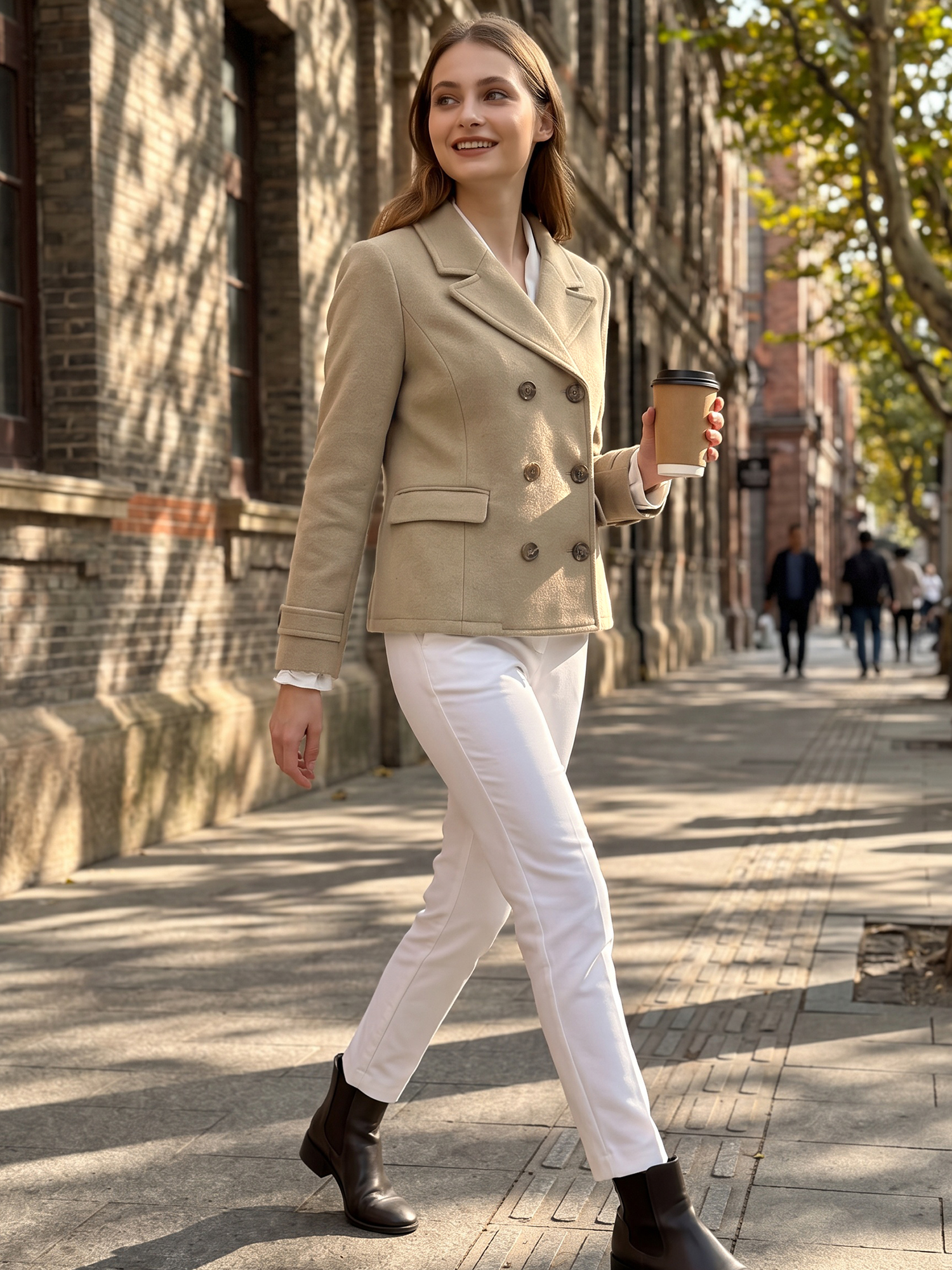 Winter Notched Lapel Double Breasted Short Pea Coat Light Brown/S - Allegra K catalog