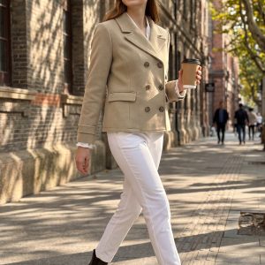 Winter Notched Lapel Double Breasted Short Pea Coat Light Brown/XL - Allegra K catalog